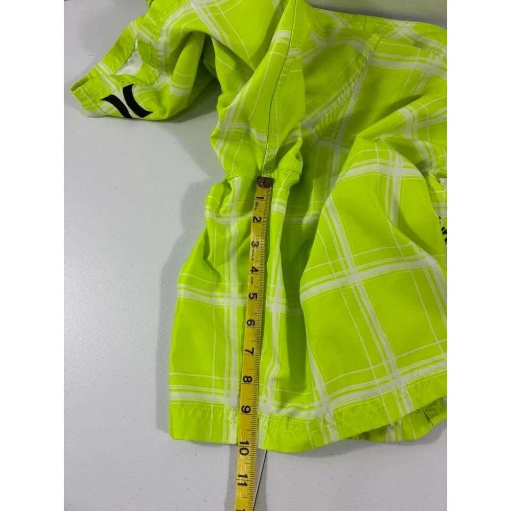 Hurley Board Shorts Mens 38 Neon Green Plaid Surf Swim Y2K Beach Skater Surfcore